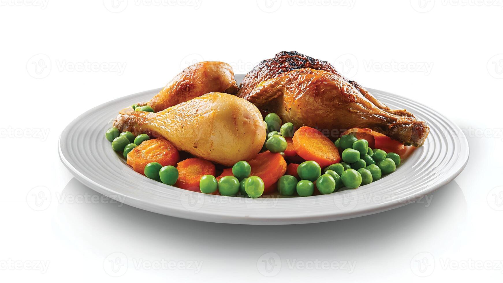 Delicious Roasted Chicken with Vegetables on a White Plate photo