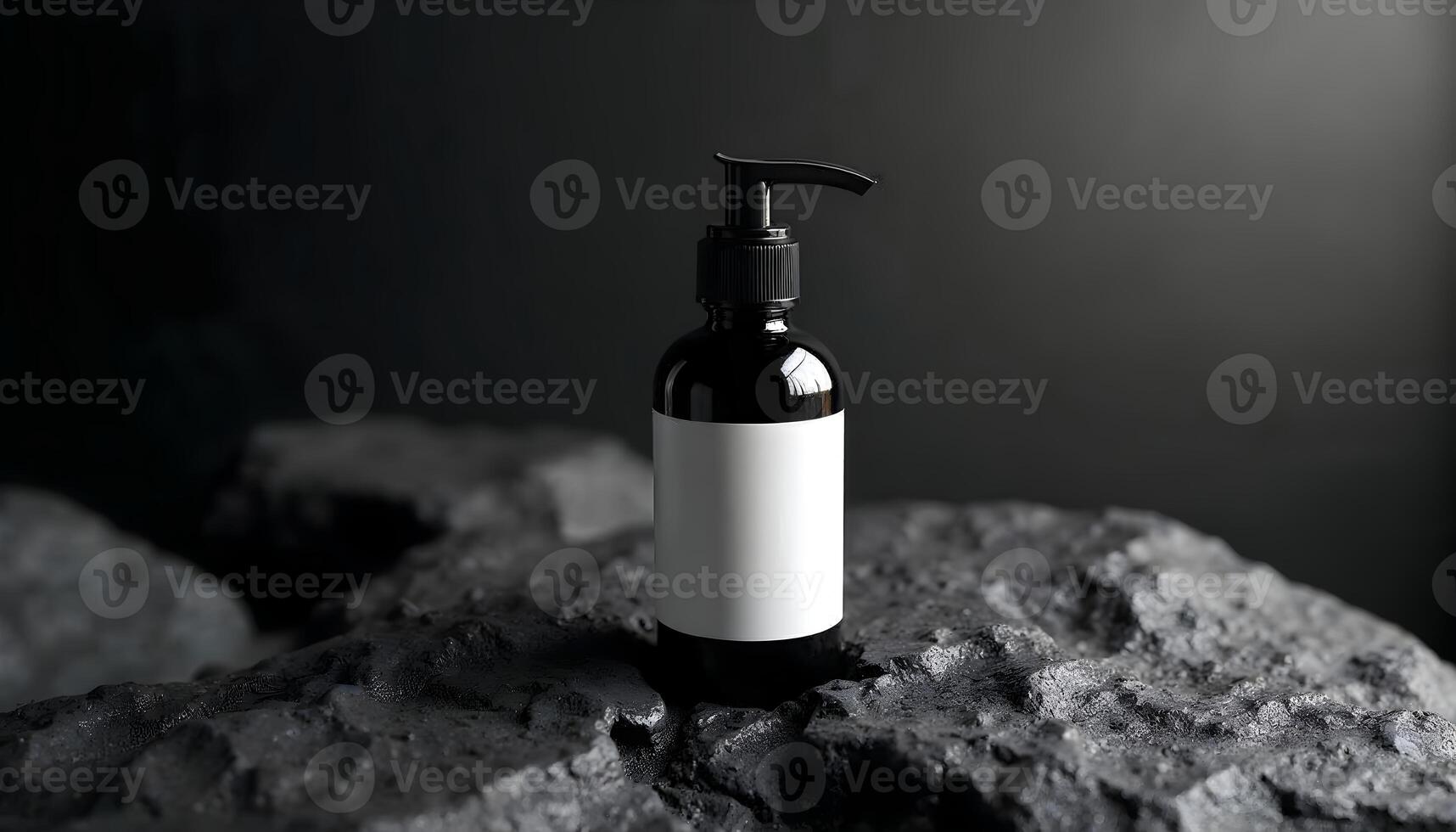 Modern cosmetic bottle on dark stone backdrop, ready for branding. photo