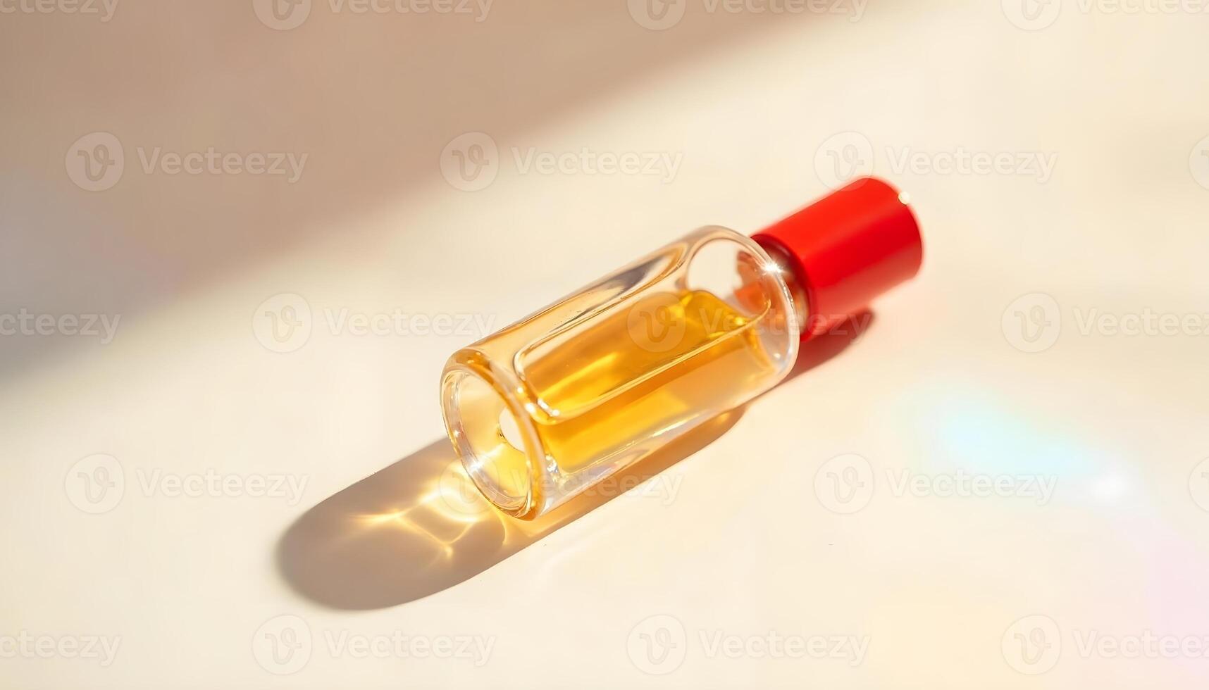 Elegant Amber Perfume Bottle on a Light Beige Background photo