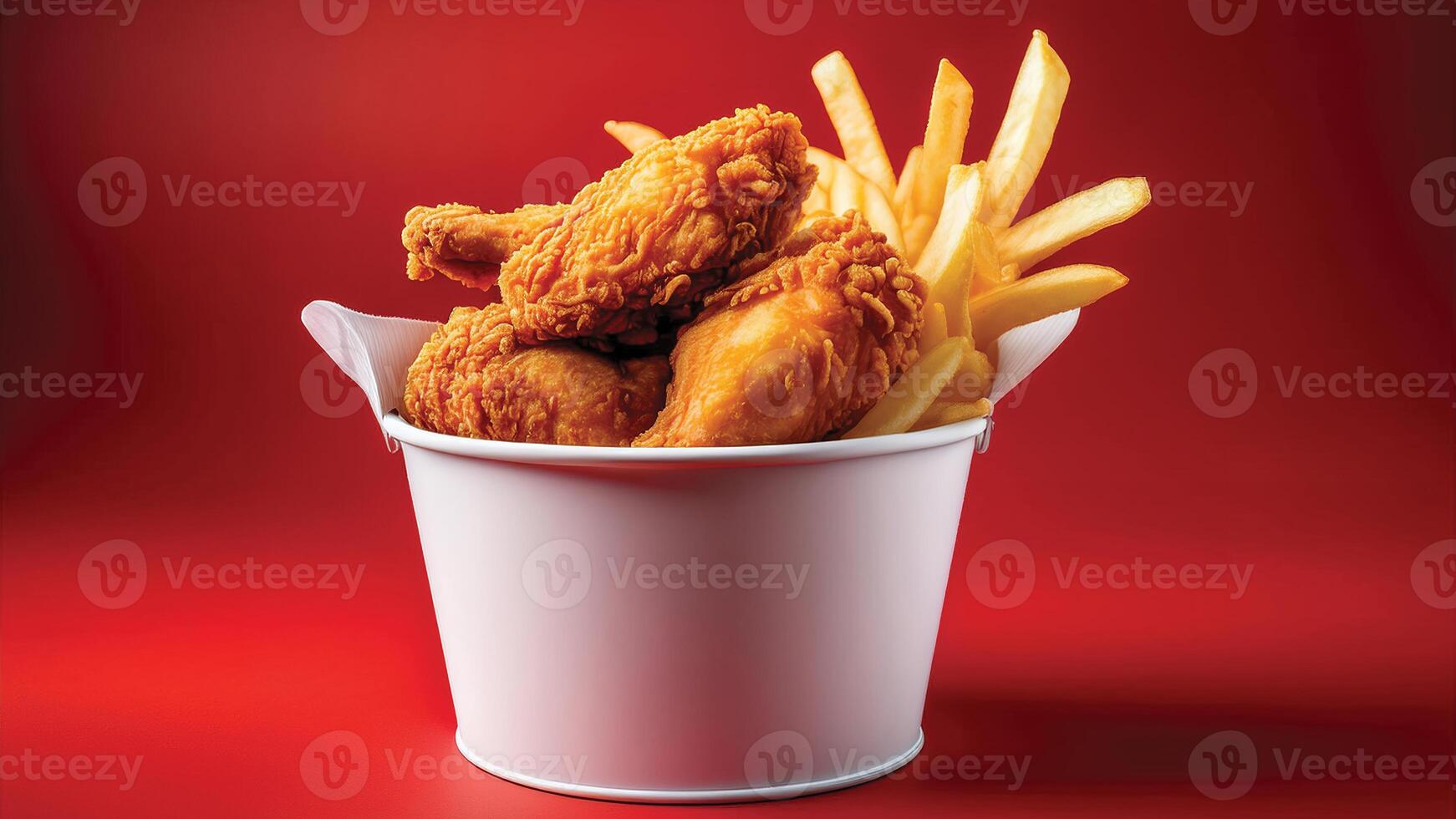 Crispy Fried Chicken and Fries in a White Bucket photo