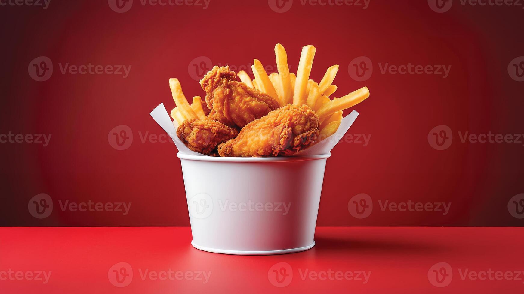 Crispy Fried Chicken and French Fries in a White Bucket photo