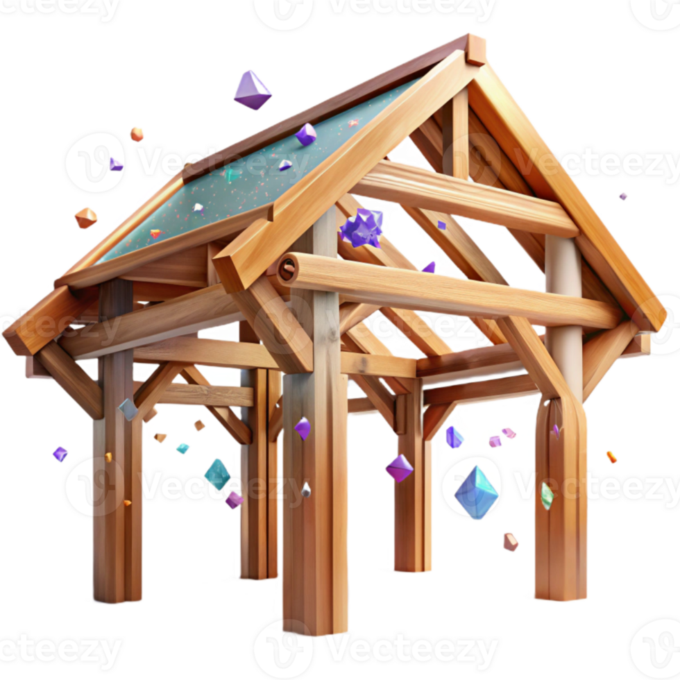 serene abstract Wooden Beams Roof Structure Cutout Building Framework authentic png