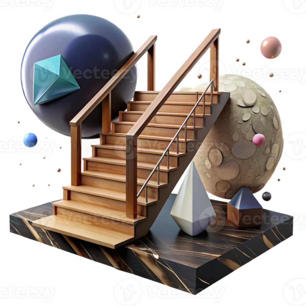 extraordinary rustic Wooden Staircase with Black Metal Railing Cutout genuine png