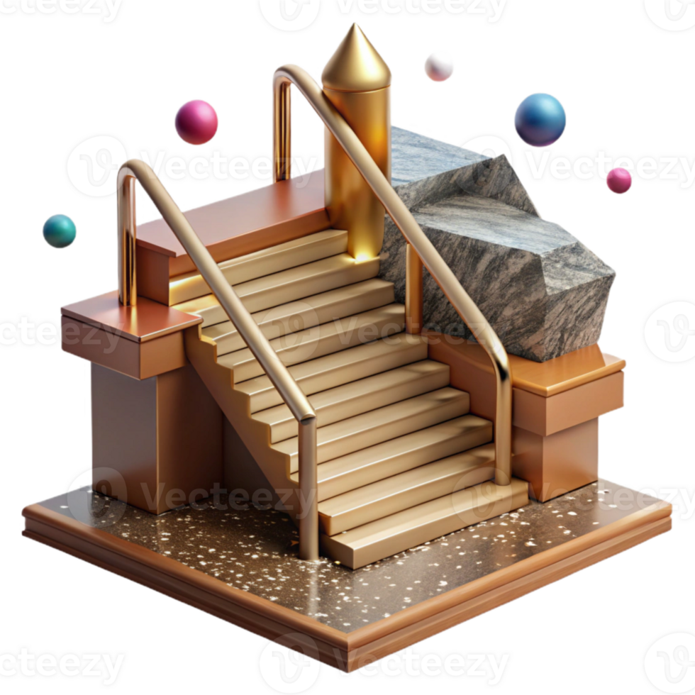 extraordinary artistic Wooden Staircase with Metal Railing Isolated original png