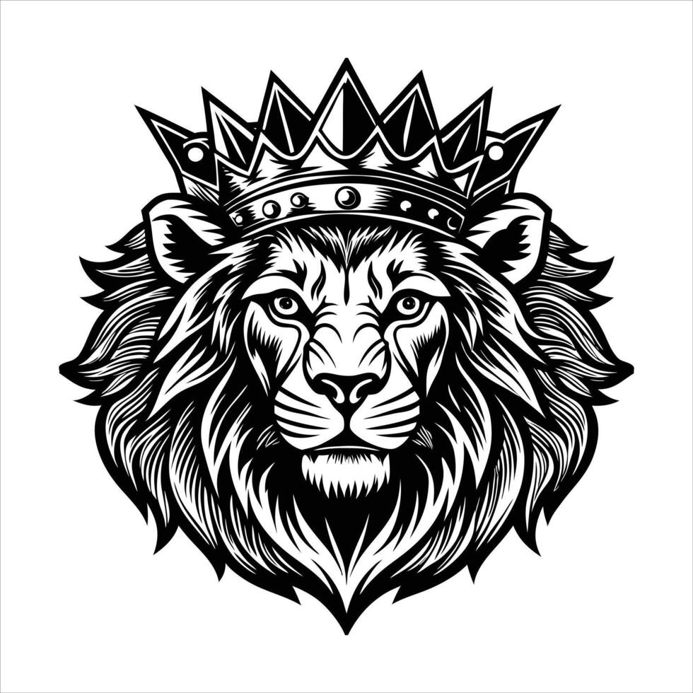 Lion Head Logo With Crown vector