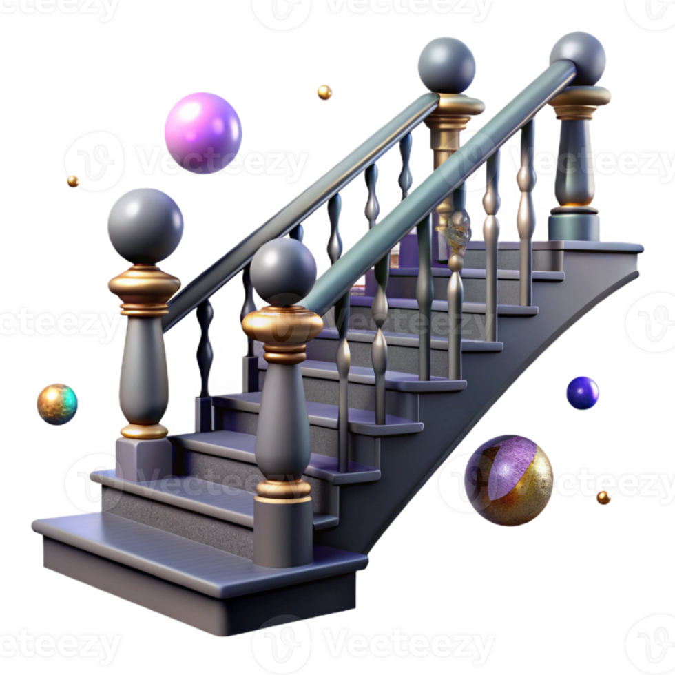 elegant abstract Wrought Iron Staircase Balusters Isolated authentic png