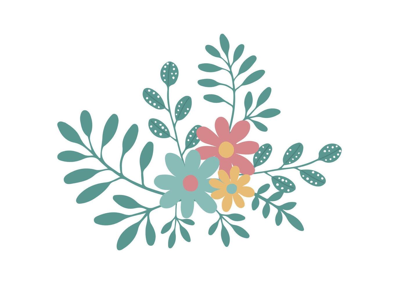 Illystration of flowers, twigs and leaves on a white background vector
