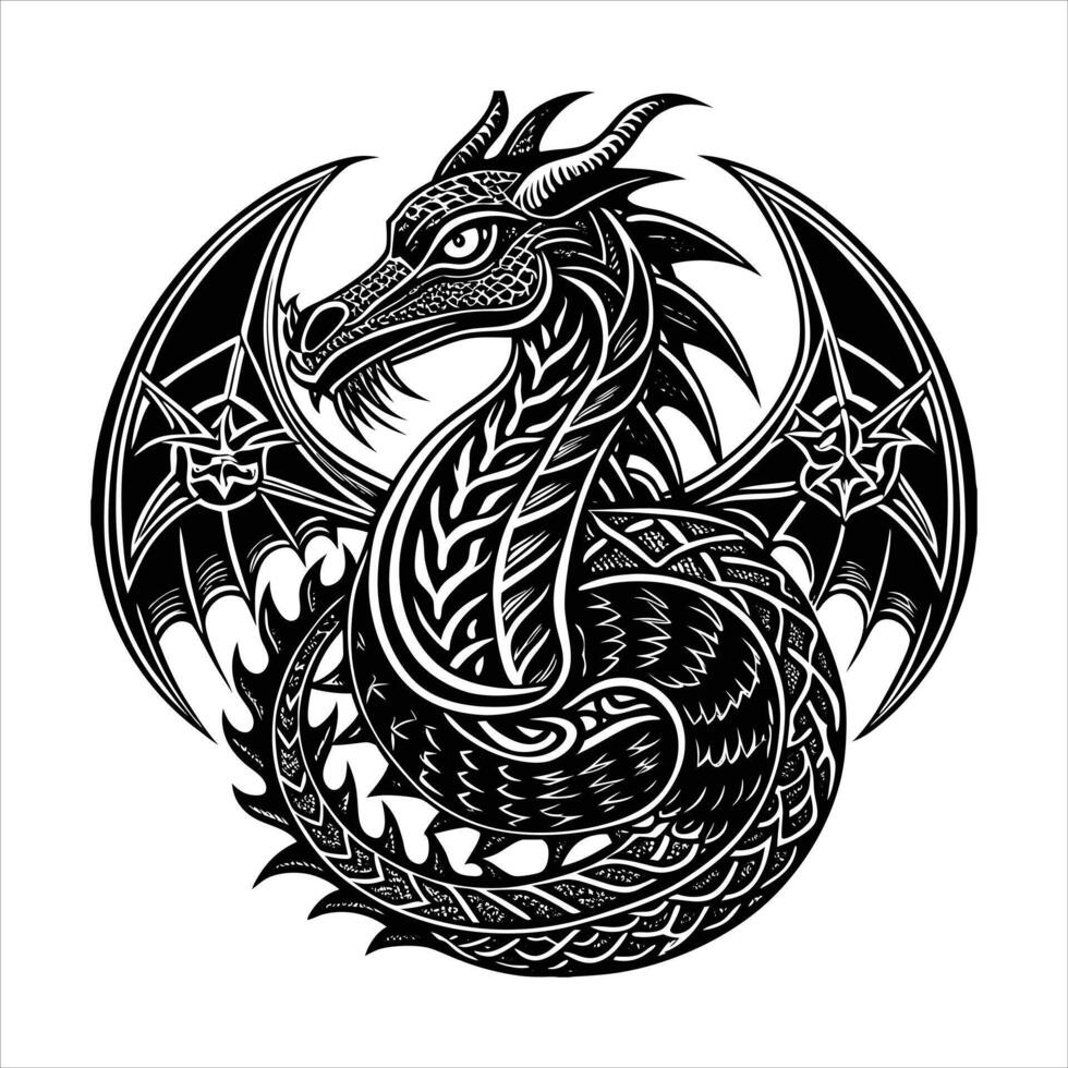 Black and White Dragon vector