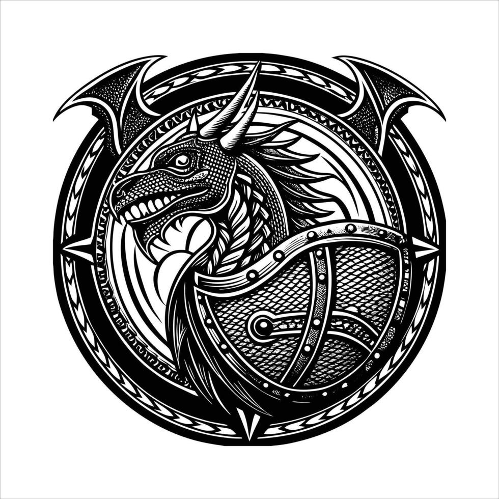 Viking Dragon Round Shield vector