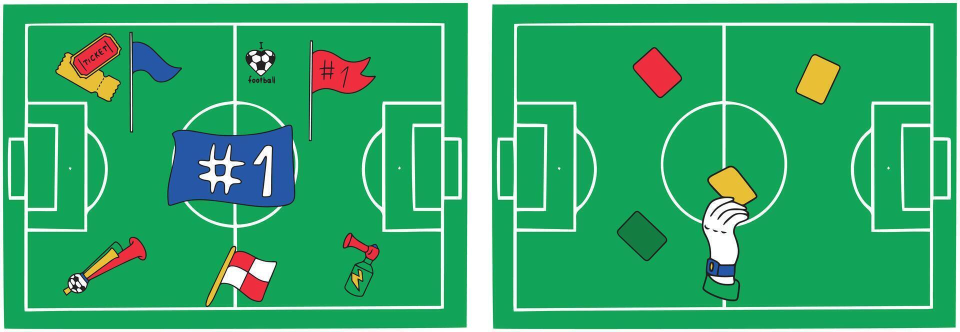 Set of football icons, fan paraphernalia and flags for the football. vector