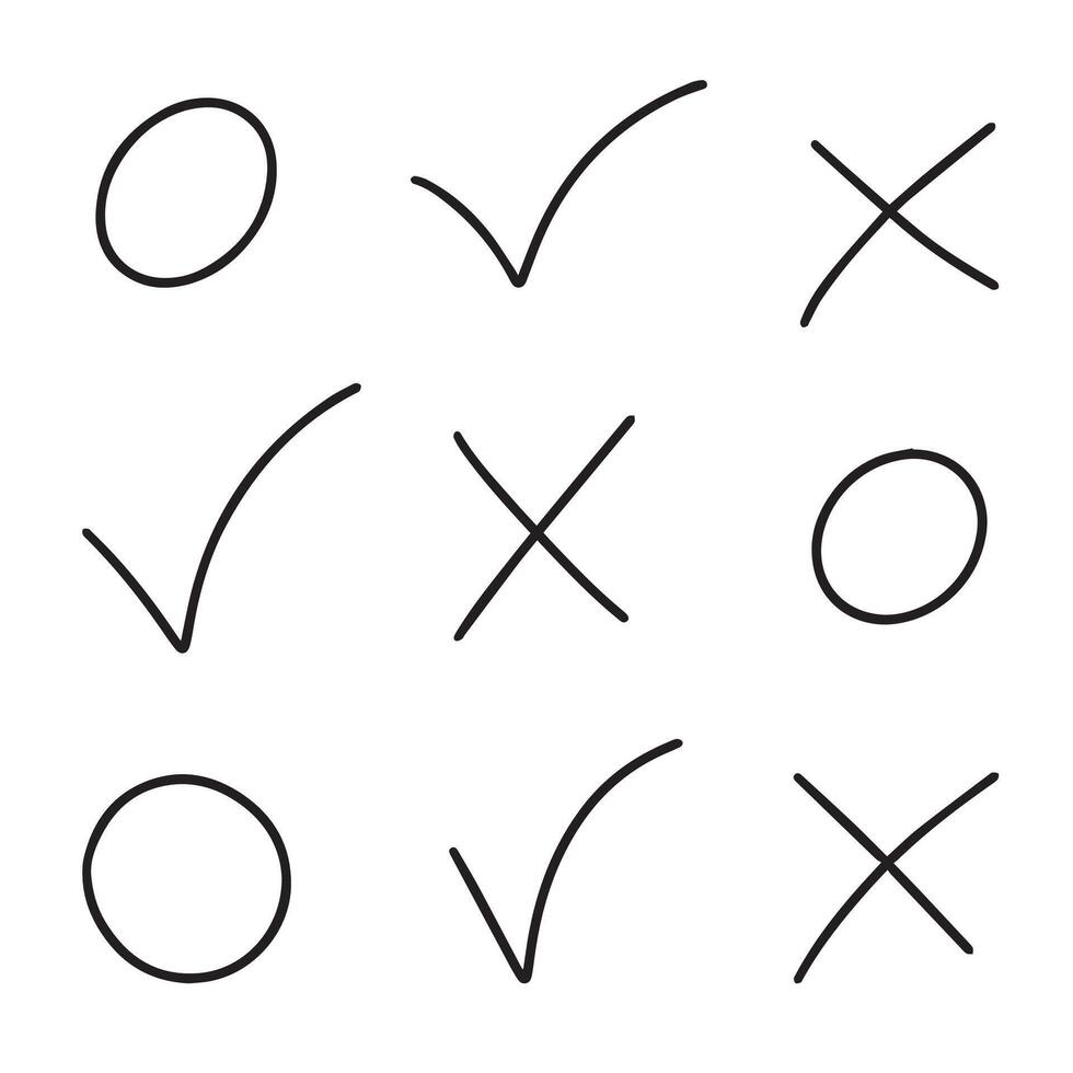 Tic Tac Toe, Check Marks Hand Drawn Grid Doodle Template Illustration. illustration vector