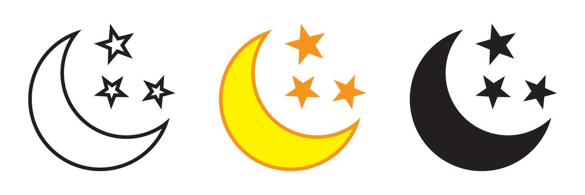 Crescent moon with stars. Crescent moon icon yellow and black version. Night icon. vector