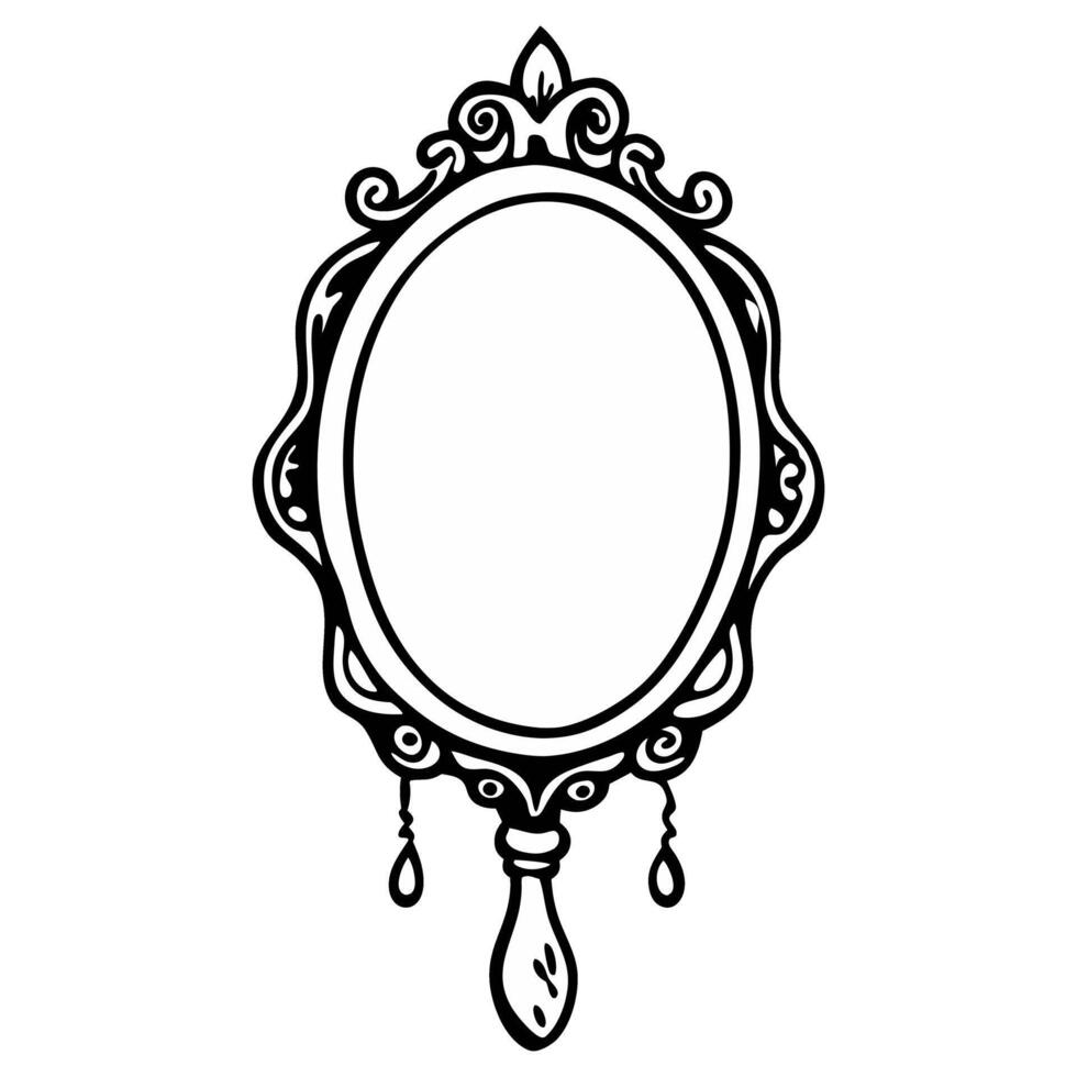Elegant Vintage Oval Mirror with Ornate Frame Design Classic Decorative Illustration vector
