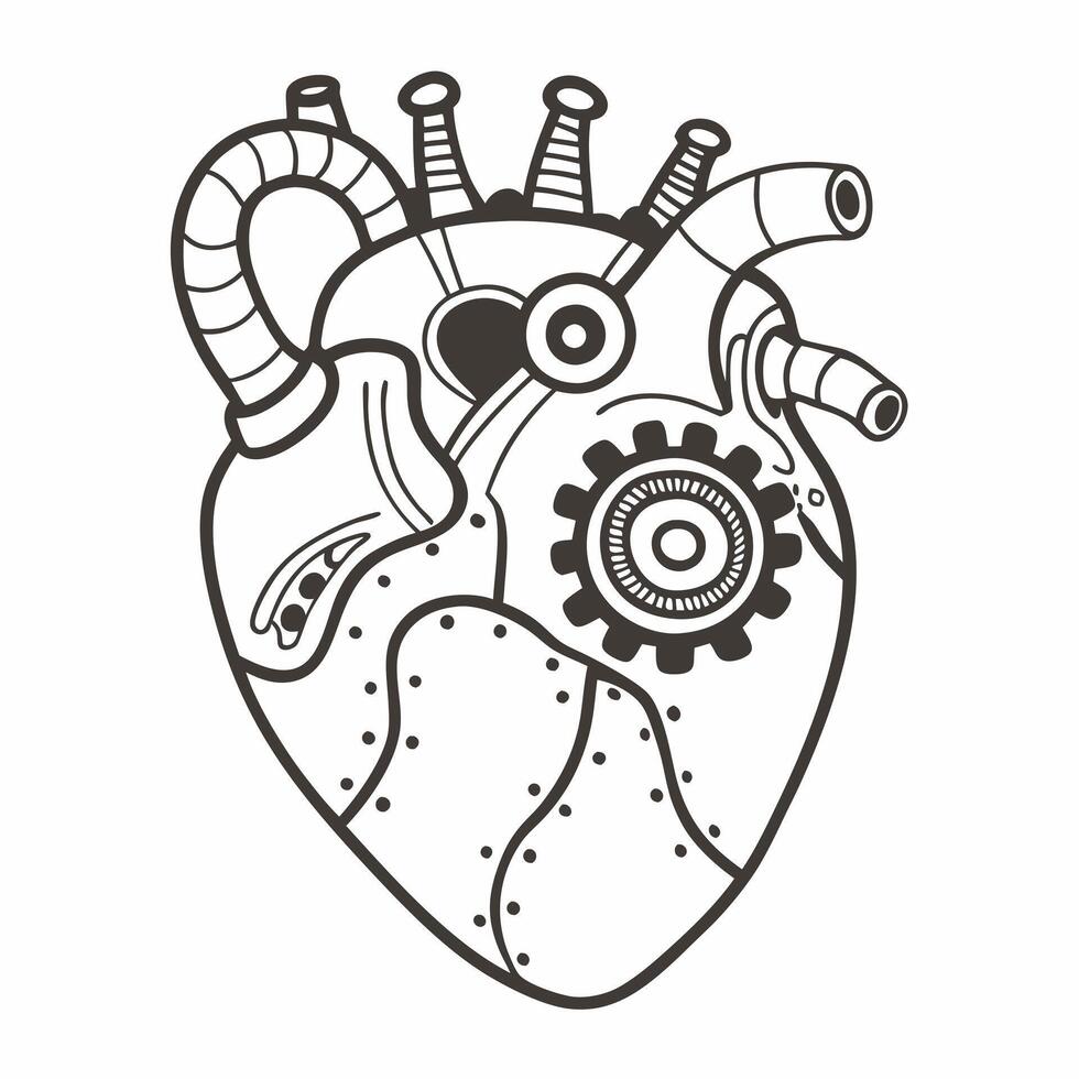 Steampunk Mechanical Heart Illustration in Monochrome Design vector