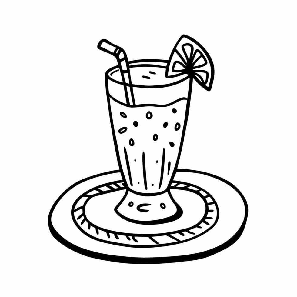 Refreshing Citrus Beverage in a Glass with Straw and Lemon Slice on a Plate vector