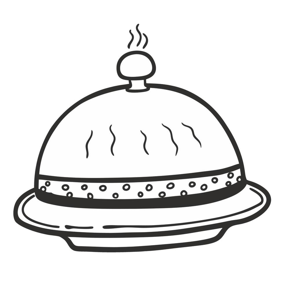 Hand Drawn Illustration of a Covered Dish with Lid and Steam vector