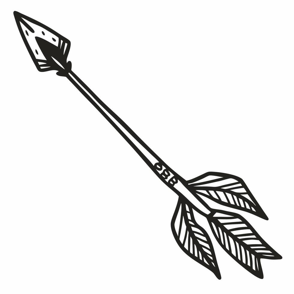 Hand Drawn Arrow Illustration with Feathered Tail and Pointed Tip vector
