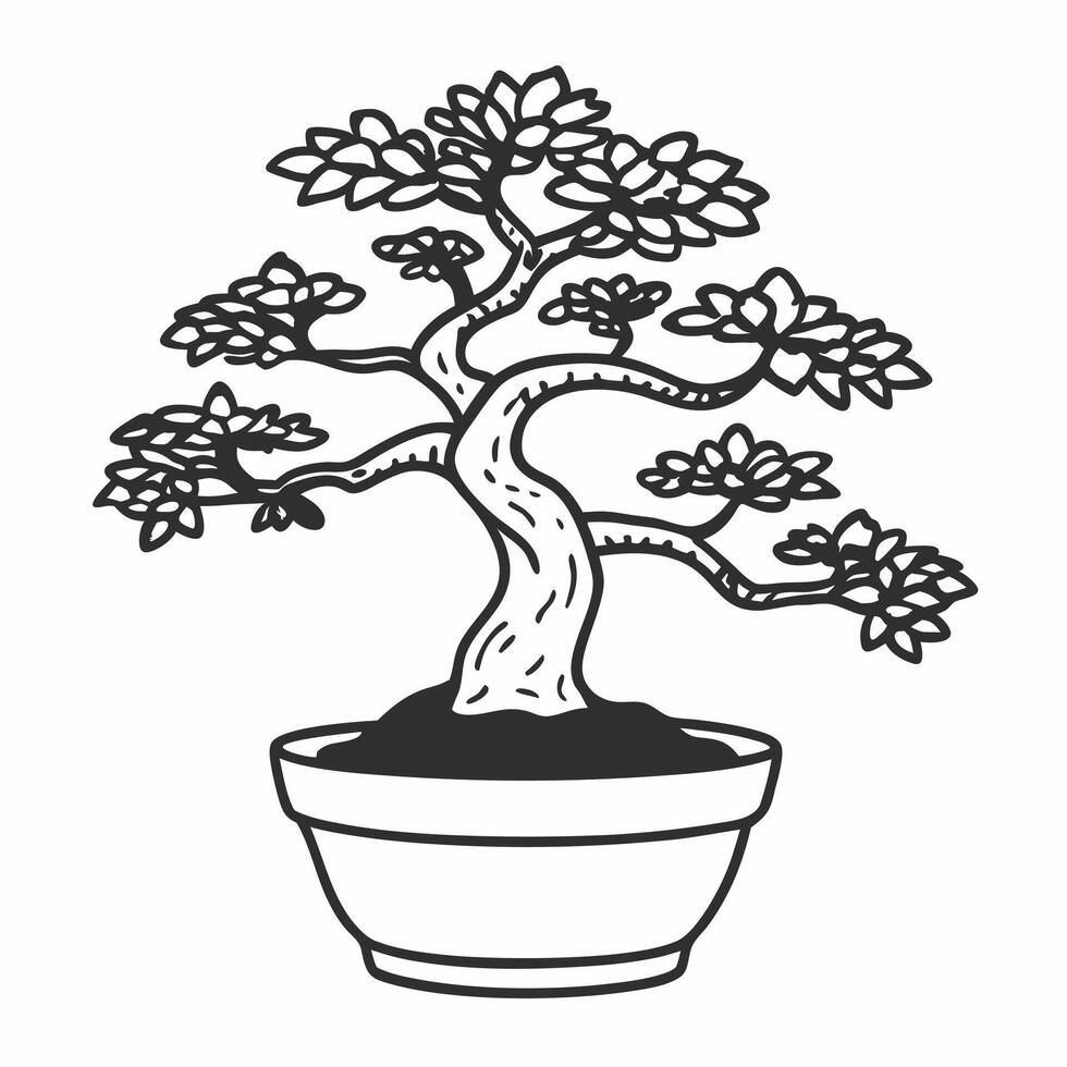 Intricate Bonsai Tree Sketch in Minimalist Style for Zen and Tranquil Design Concepts vector