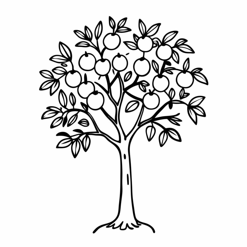 Black and White Apple Tree Line Art Illustration for Nature and Gardening Designs vector