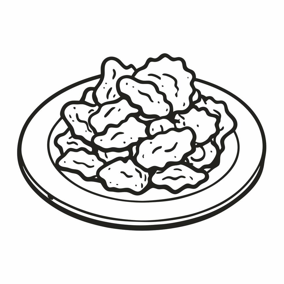 Hand Drawn Illustration of Plate with Fried Dumplings or Wontons vector