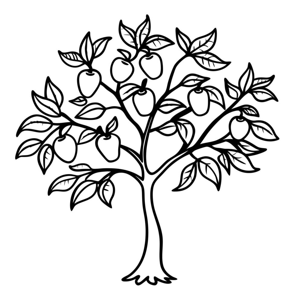 Black and White Apple Tree Line Art Illustration vector