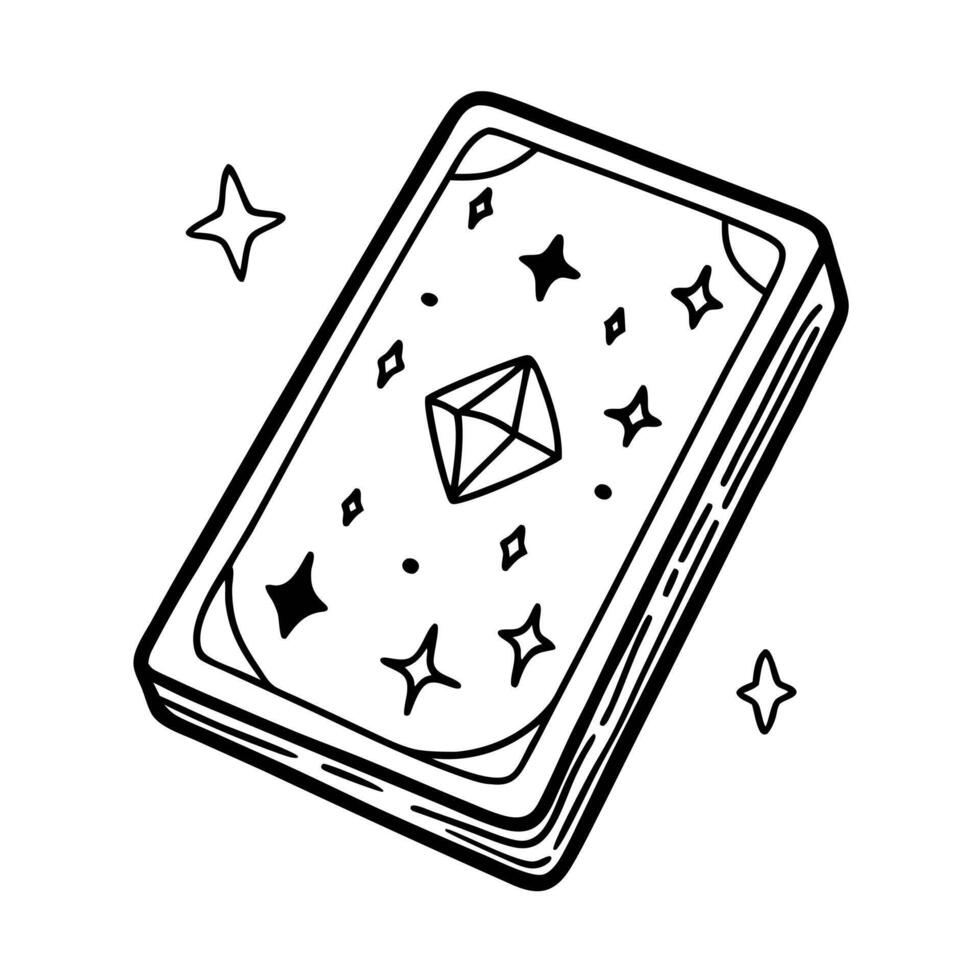 Mystical Tarot Card with Gem and Stars in Black and White Illustration vector