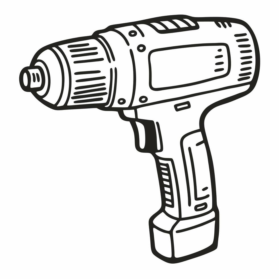 Hand Drawn Electric Drill for DIY and Construction Projects vector