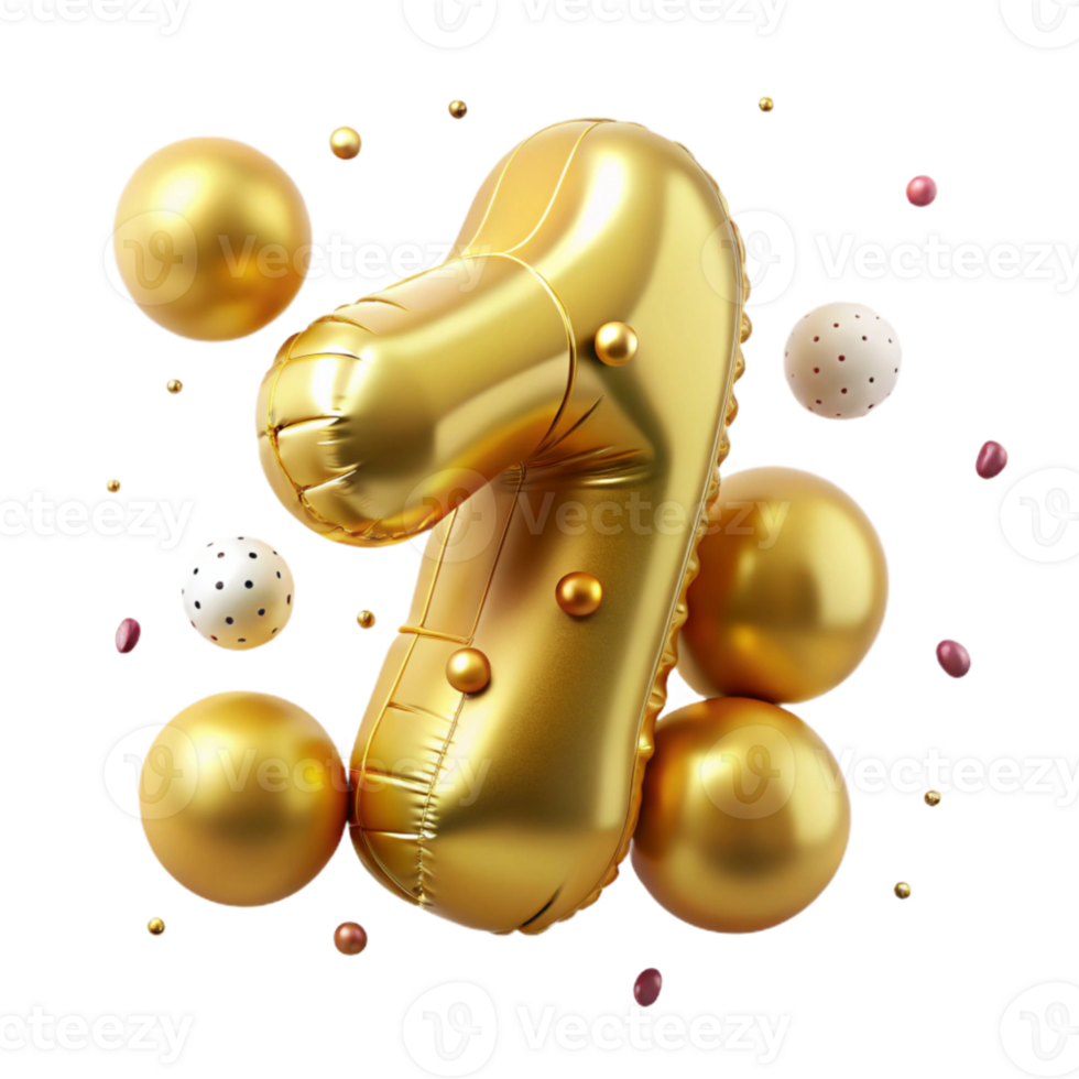 magnificent vintage Gold Balloon Number One Isolated for First Birthday high quality png