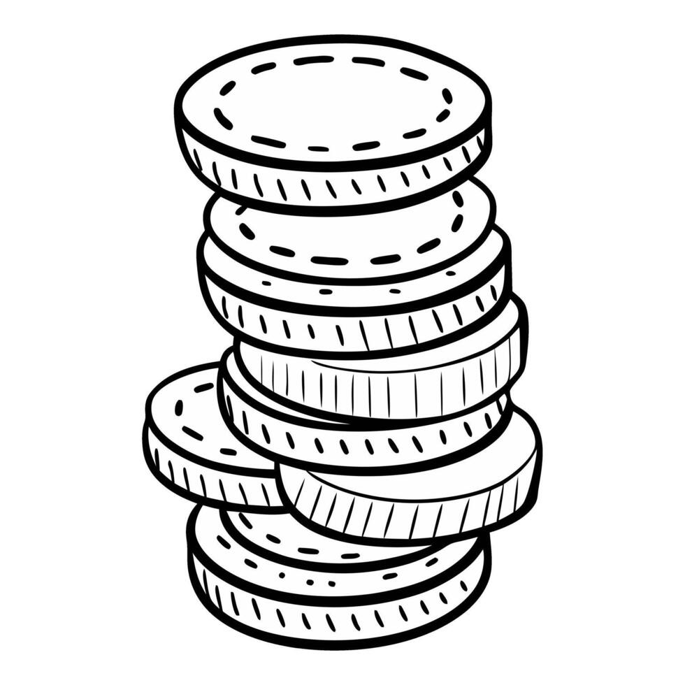 Stacked Coins Illustration in Black and White Line Art Style vector