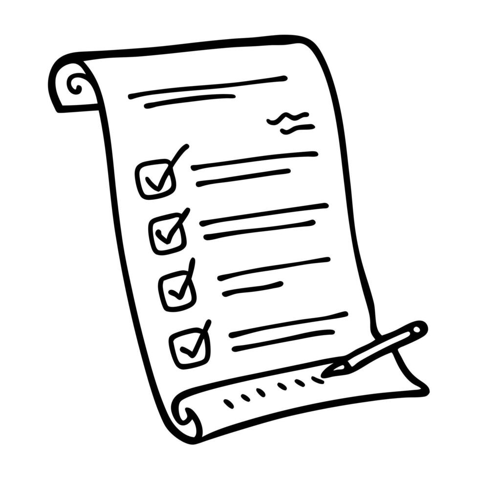 Hand Drawn Checklist with Pen on Scroll for Task Management and Organization vector