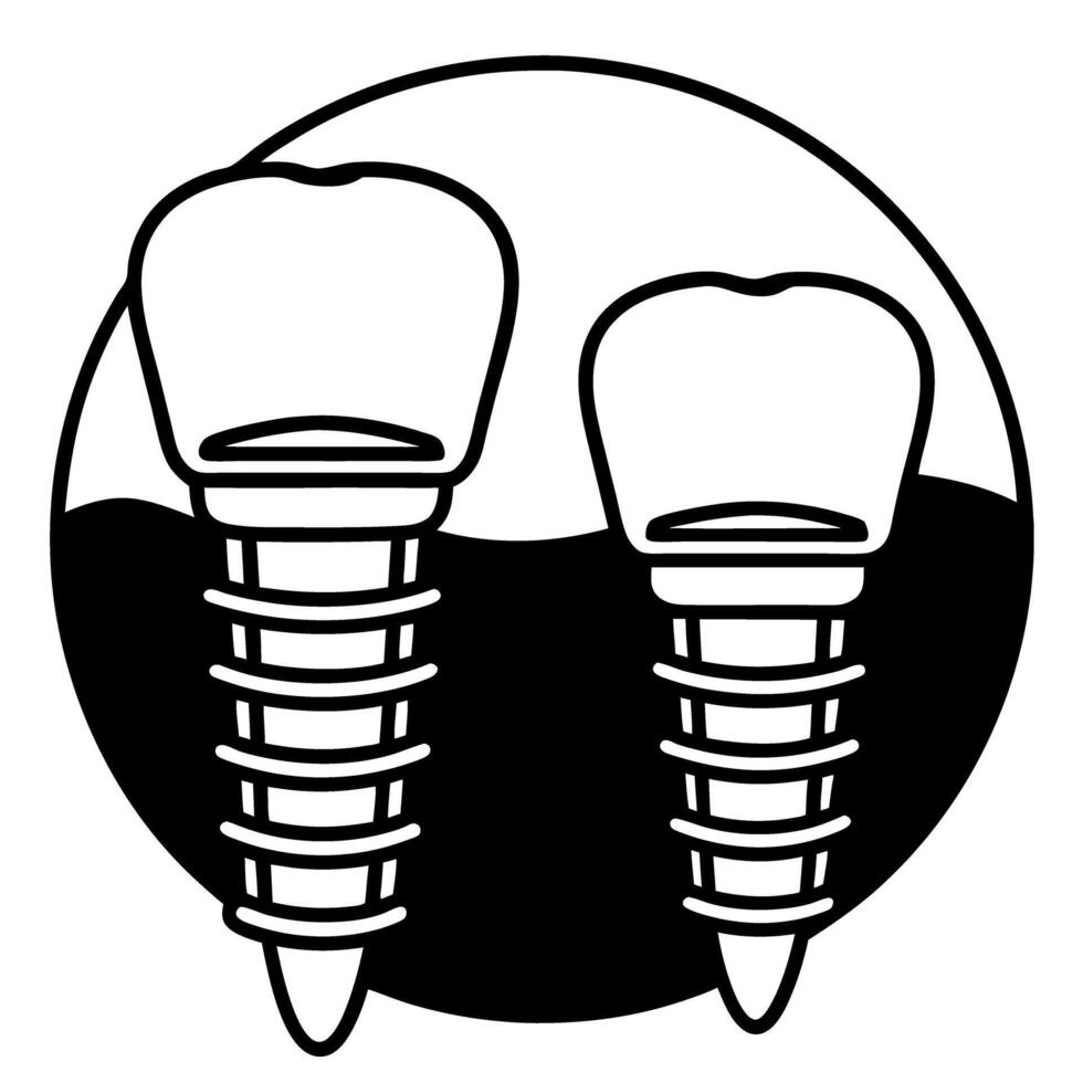 Dental implants illustration in circular outline design concept of oral health care vector