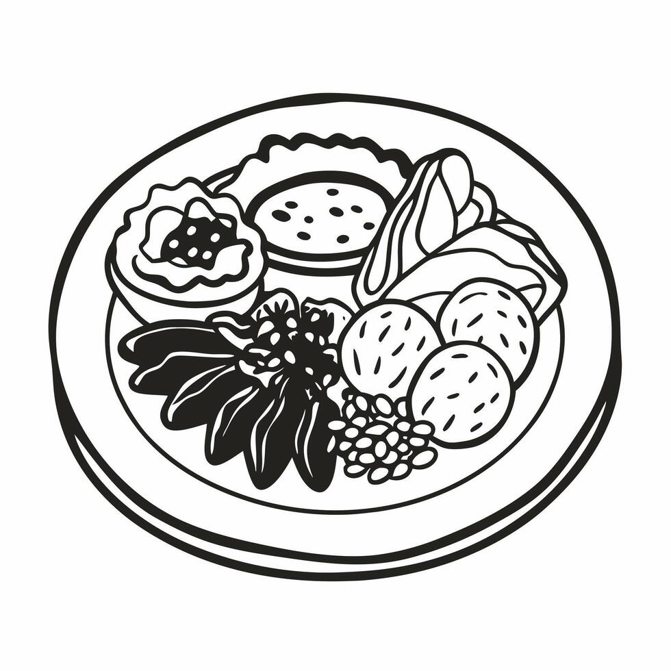 Illustration of Traditional Breakfast Platter with Diverse Foods vector