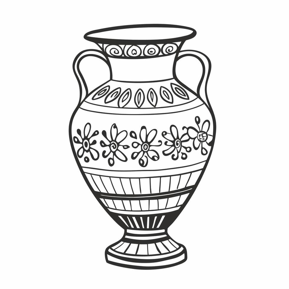 Intricate Floral Pattern on Ancient Greek Vase Line Art Illustration vector