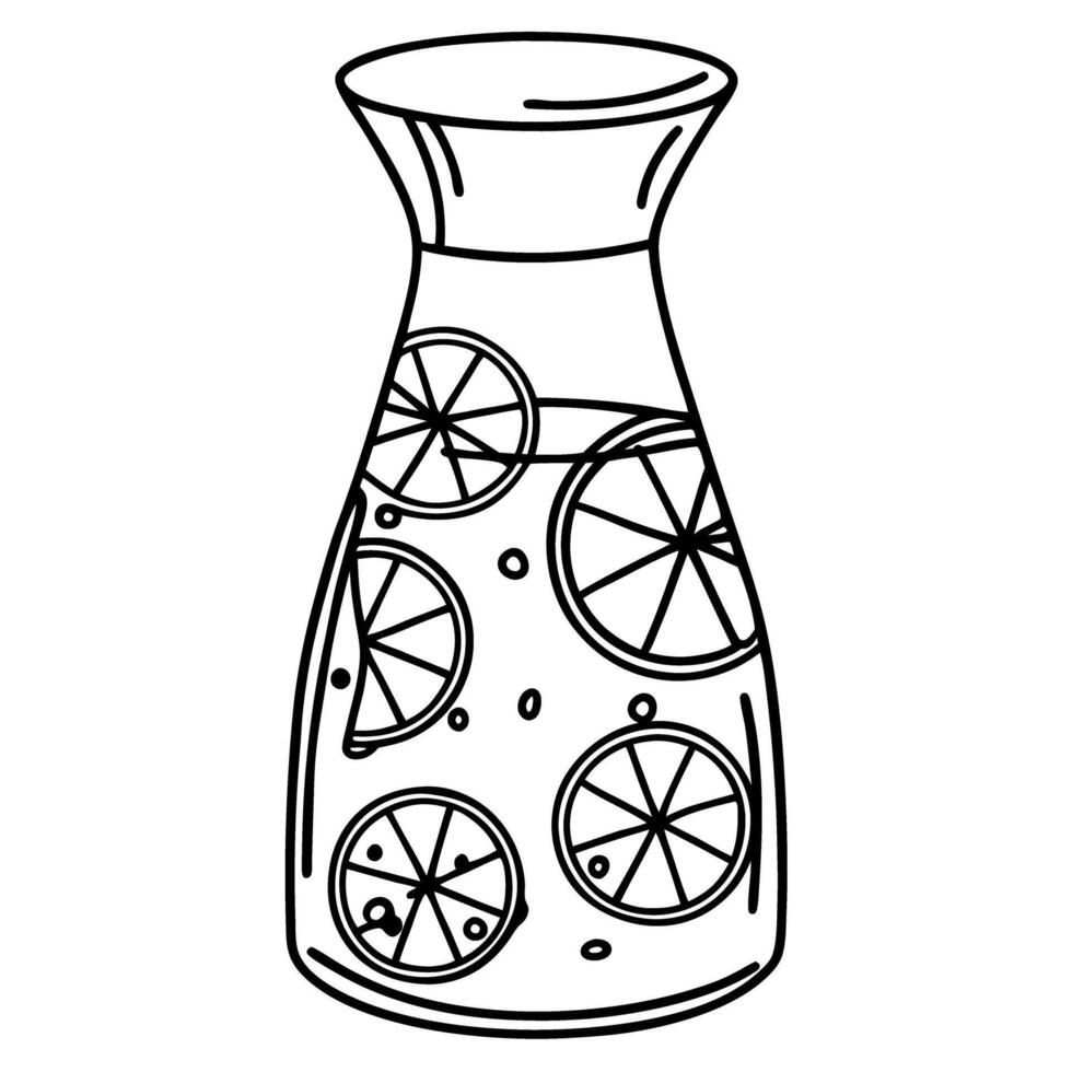 refreshing lemonade pitcher with citrus slices stylized black and white illustration of summer drink and fruit beverage vector