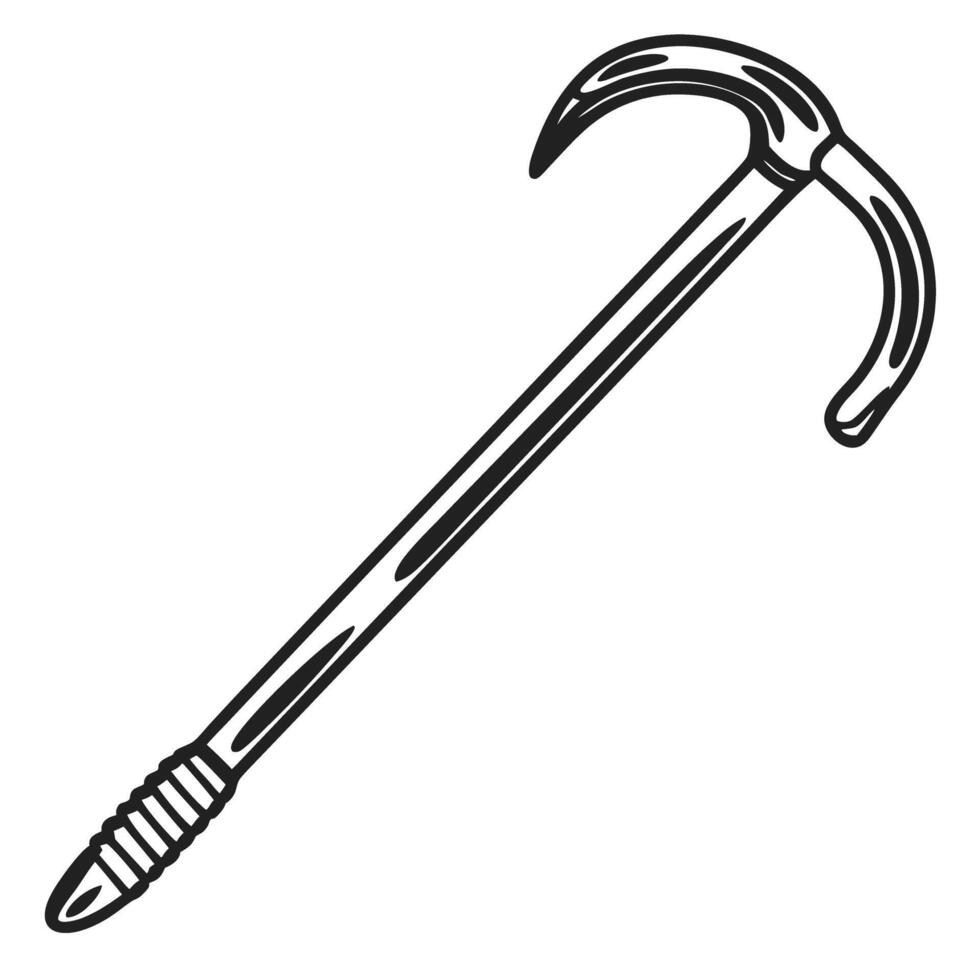 ice climbing axe illustration monochrome ice tool, mountaineering equipment for extreme sports vector