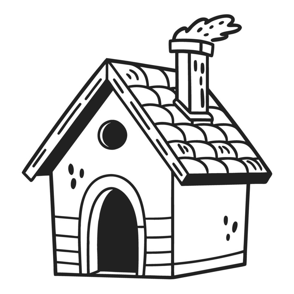 Simple house with chimney black and white home illustration, cozy rustic design concept vector