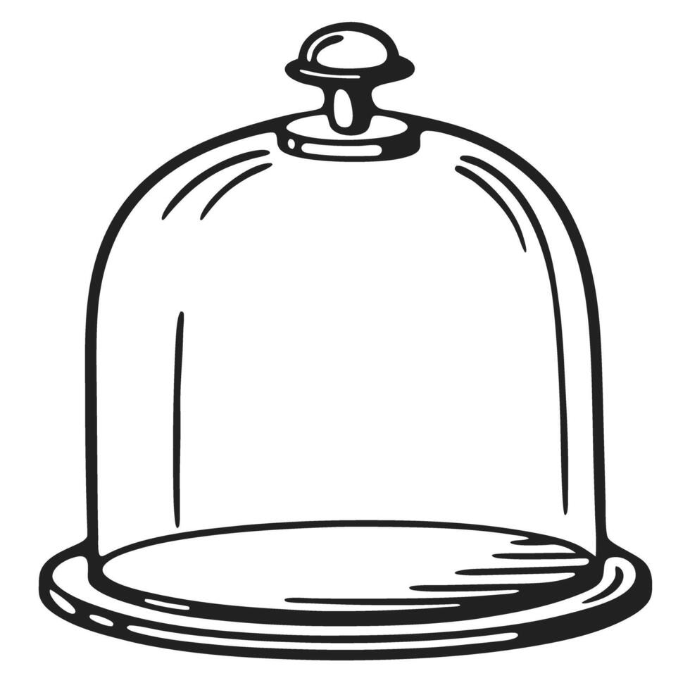 Glass cloche illustration, dome container sketch vintage kitchen or dining accessory, protective cover vector