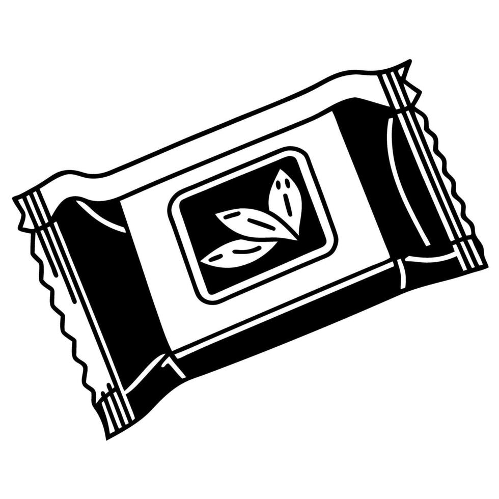 Black and white energy bar wrapper with leaf design, snack packaging vector