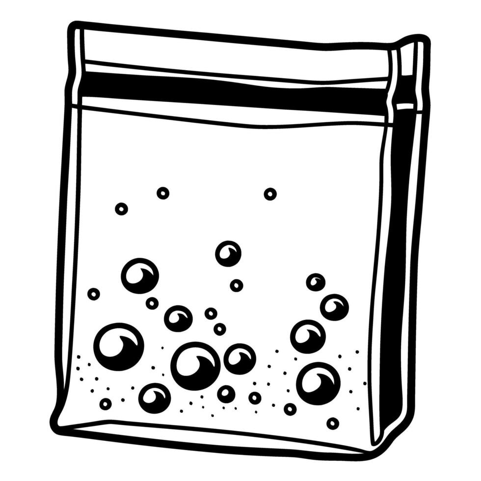 illustration of a transparent plastic bag with air bubbles sealed ziplock design, minimalist art vector