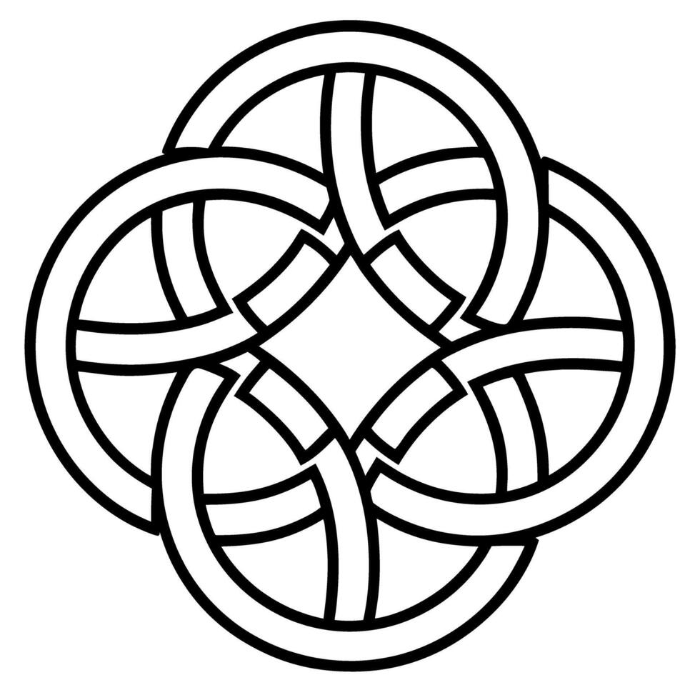 Celtic knot design intricate interwoven pattern, black and white symmetrical loop vector