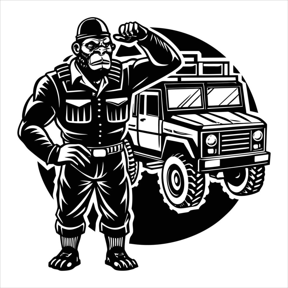 gorilla in a military uniform vector