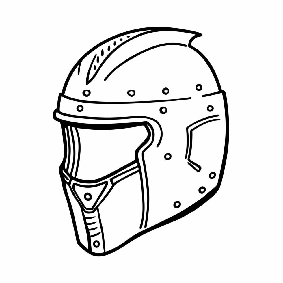 Medieval Helmet Illustration with Visor and Rivets Monochrome Art vector