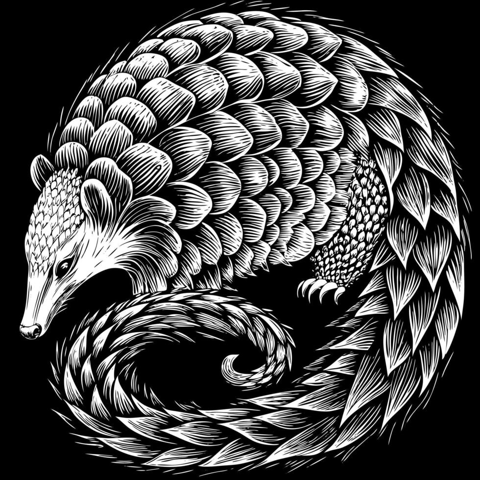 A drawing of a pangolin with its head turned to the left vector