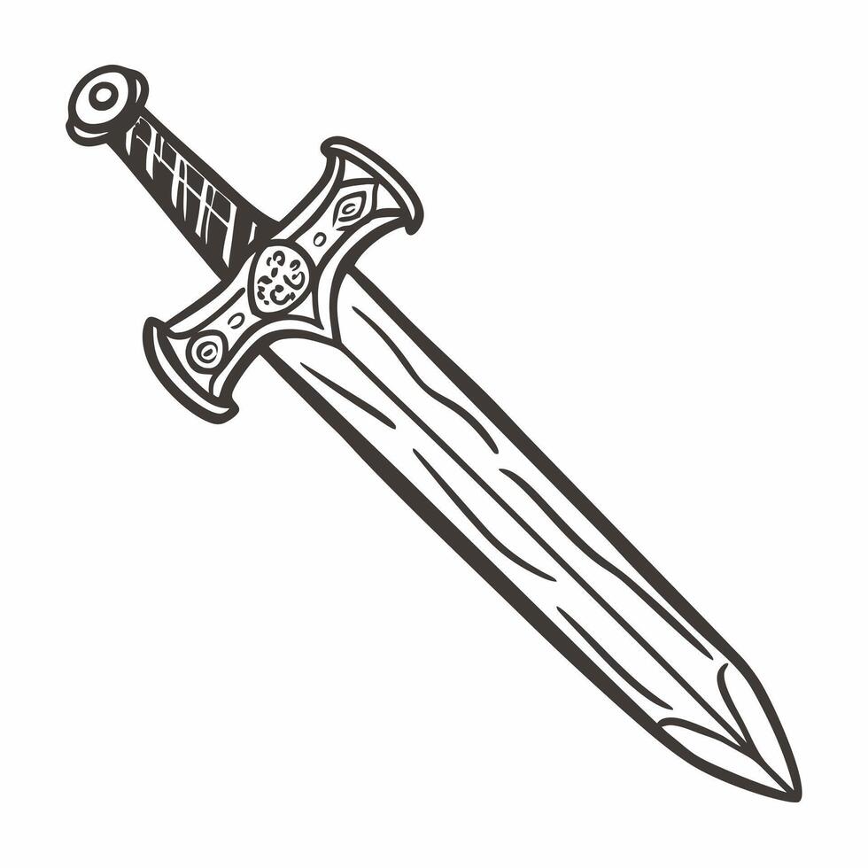 Intricately Designed Medieval Sword Illustration in Black and White vector