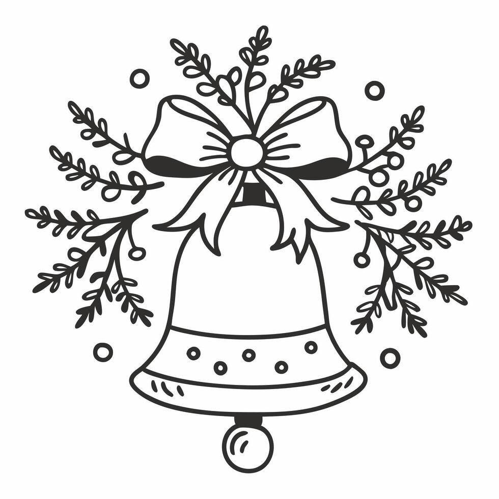 Festive Bell with Ribbon and Pine Branches Illustration vector