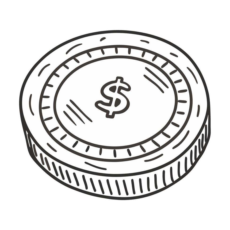 Hand Drawn Illustration of a Coin with Dollar Symbol for Financial Design vector