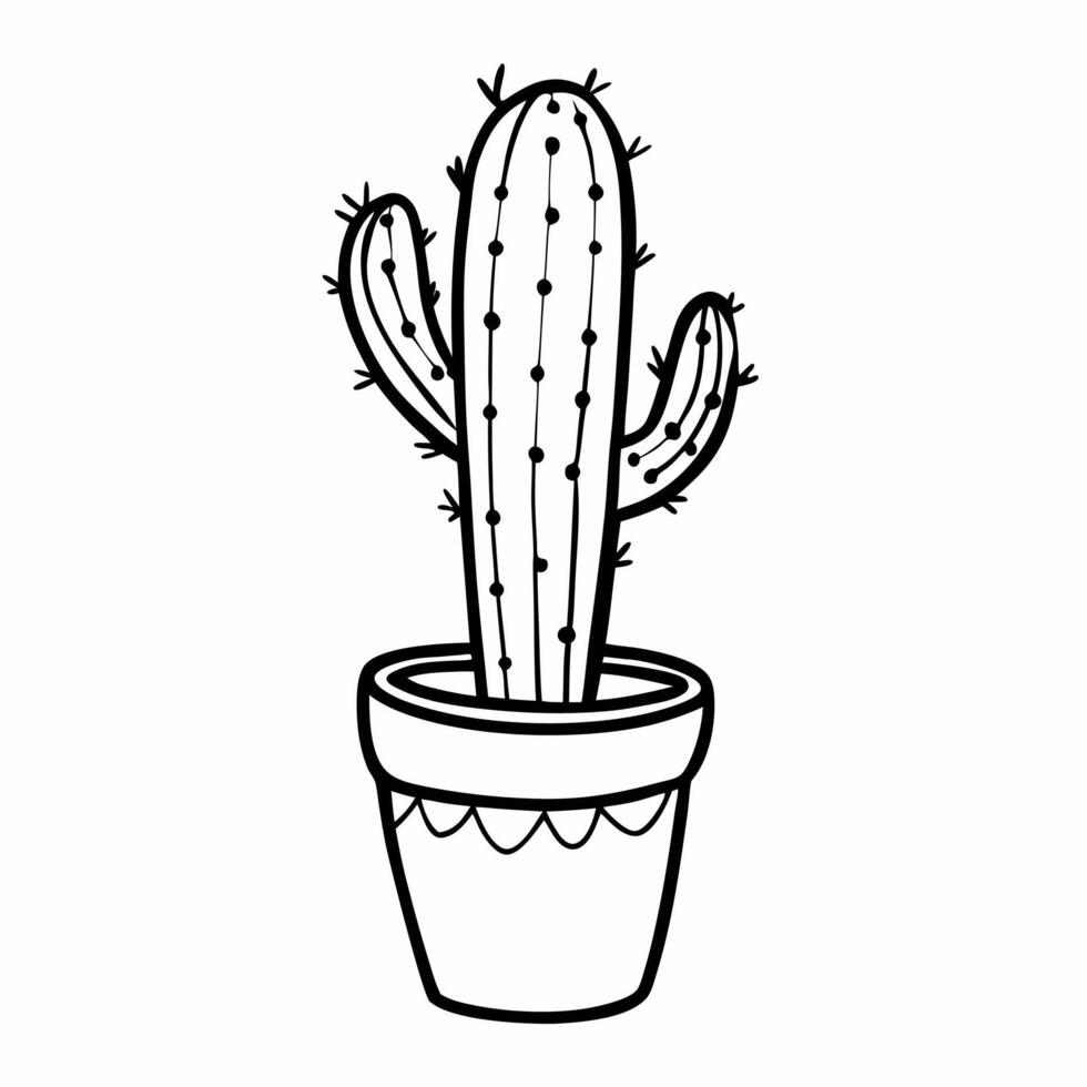 Black and White Cactus in Pot Line Art Illustration for Home Decor vector