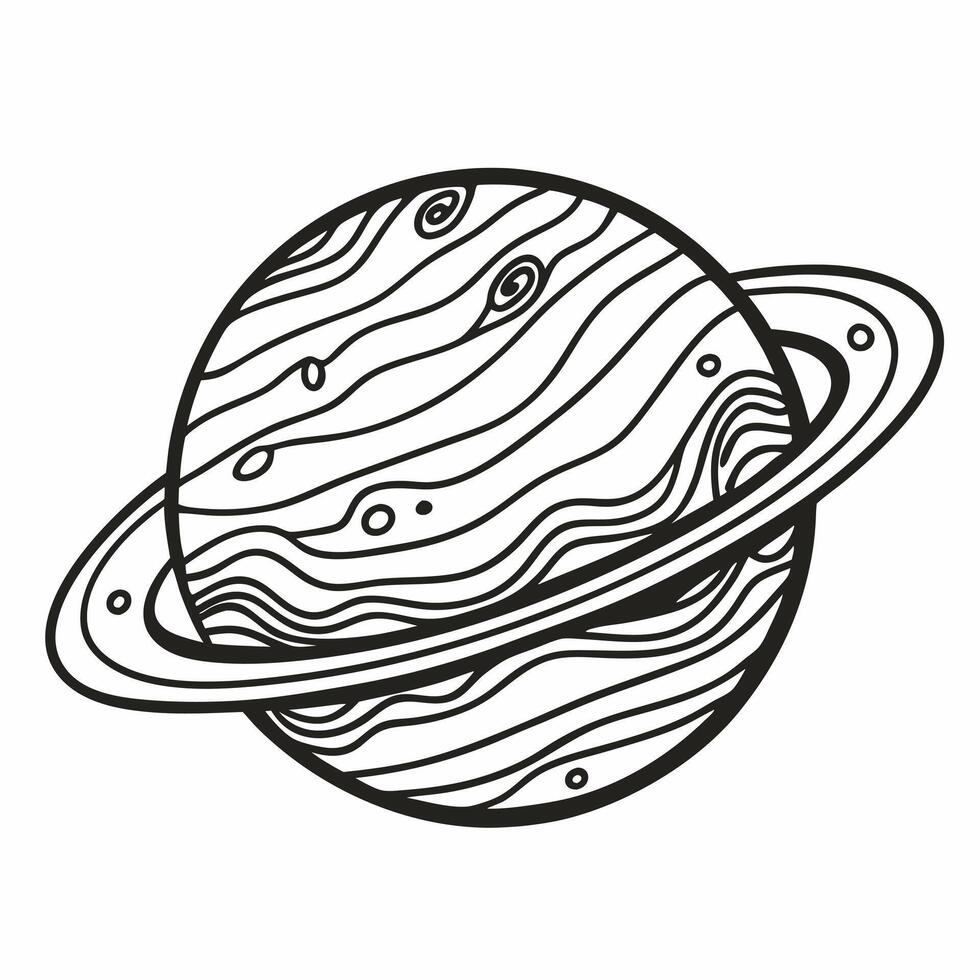 Hand Drawn Saturn Illustration with Rings and Textured Patterns for Coloring vector