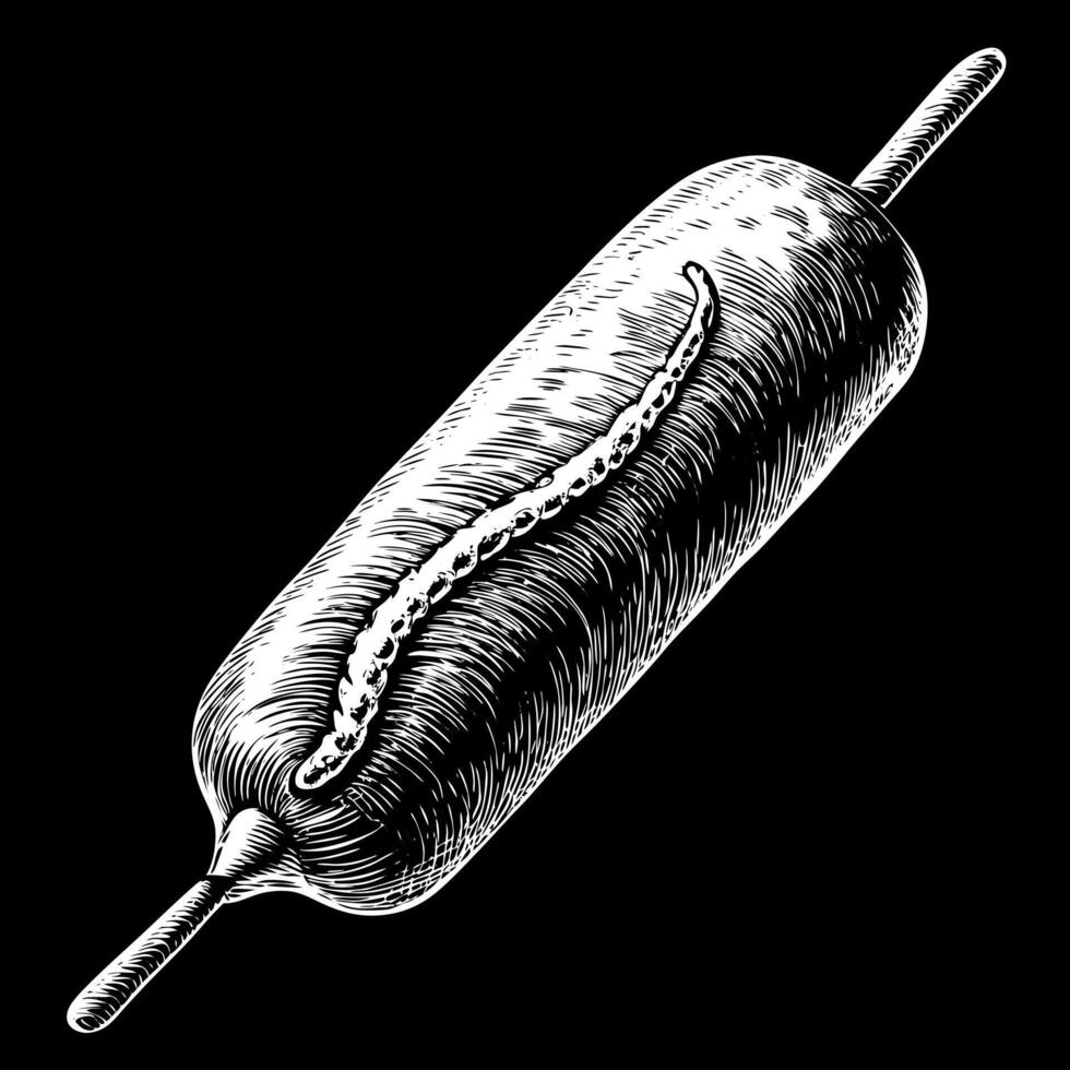 A hot dog is being rolled up in a bun with mustard vector