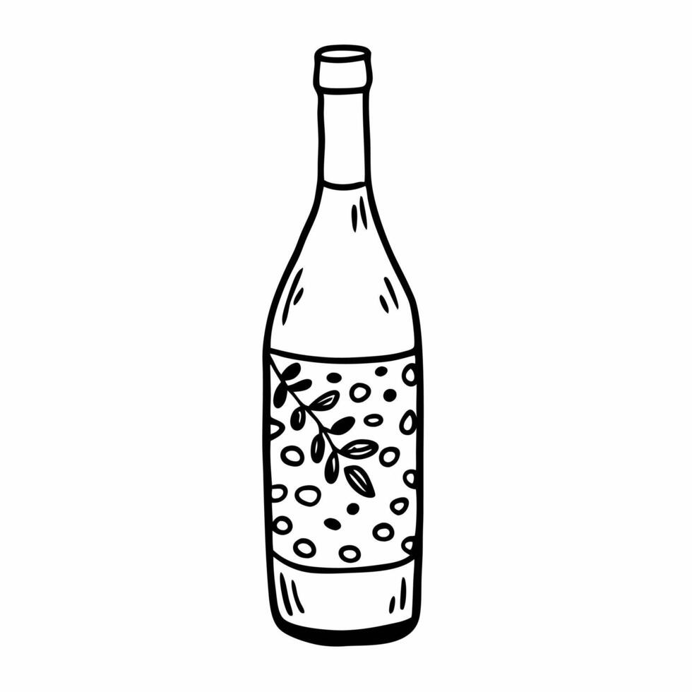 Hand Drawn Wine Bottle with Leaf Pattern Illustration for Modern Designs vector